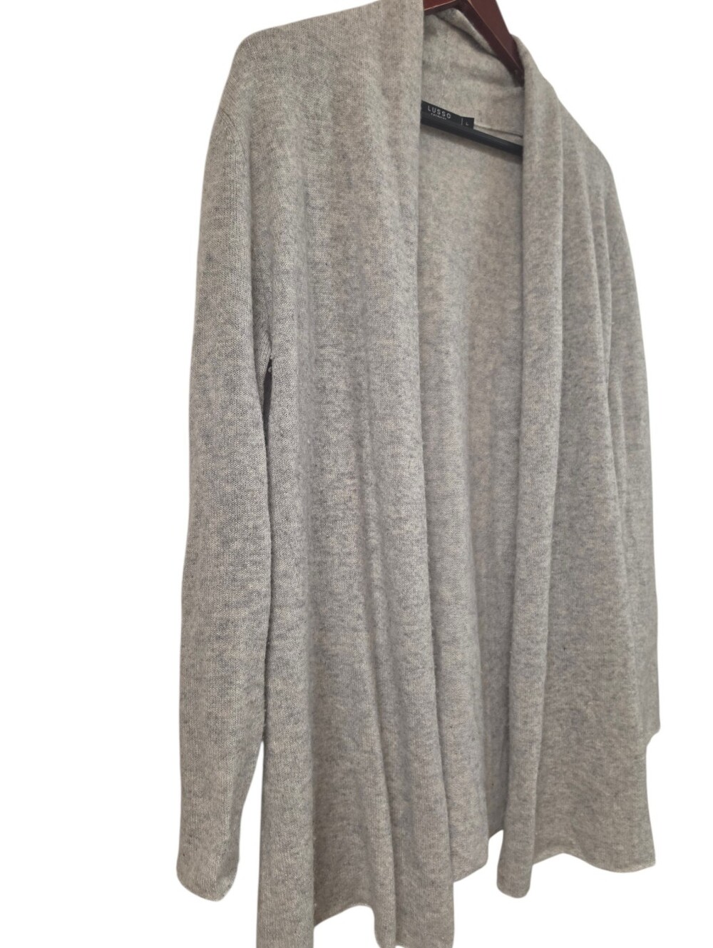 Lusso Women's Gray 100% Cashmere Open Front Duster Cardigan Large - Picture 2 of 6